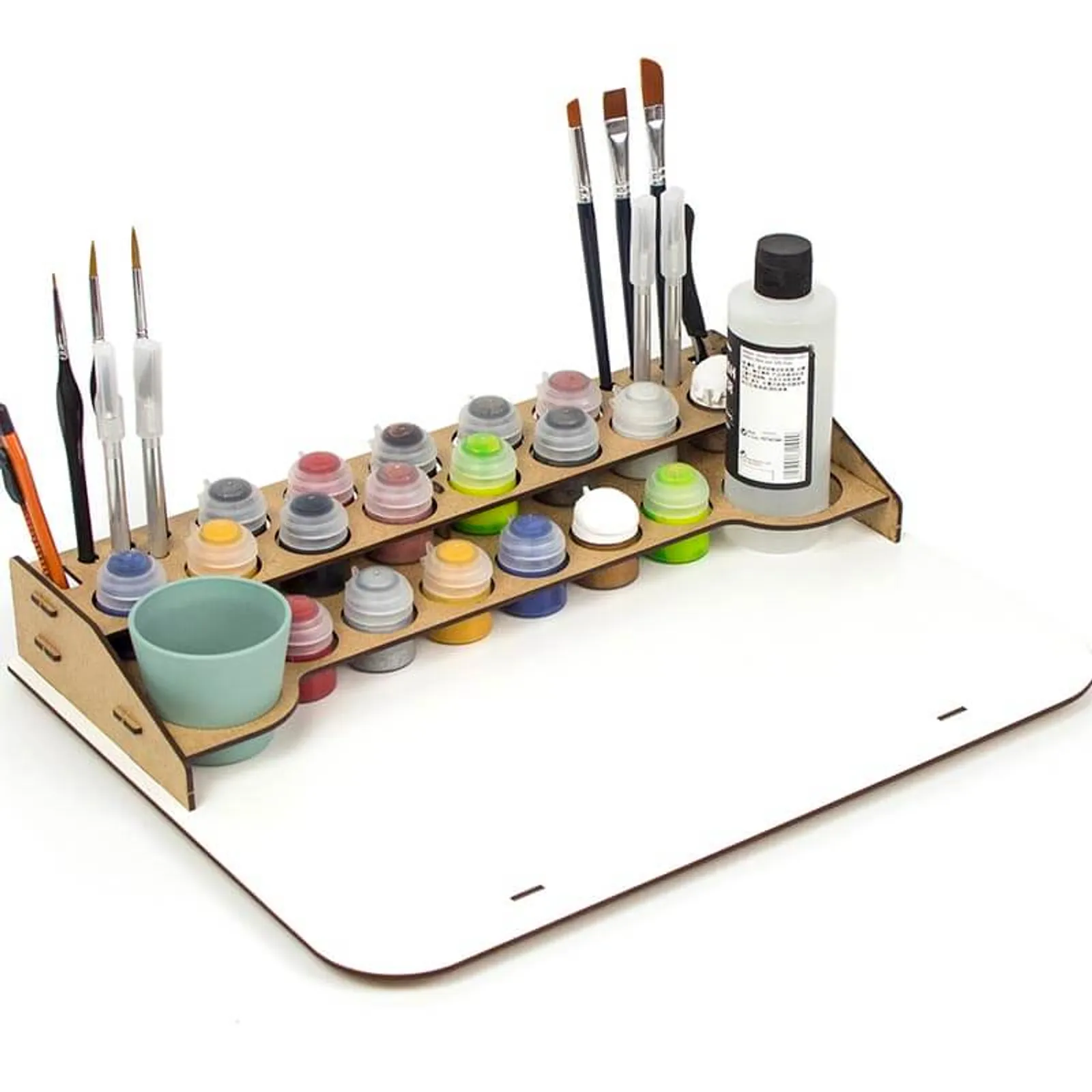PROSCALE paint station with miniatures and paint bottles